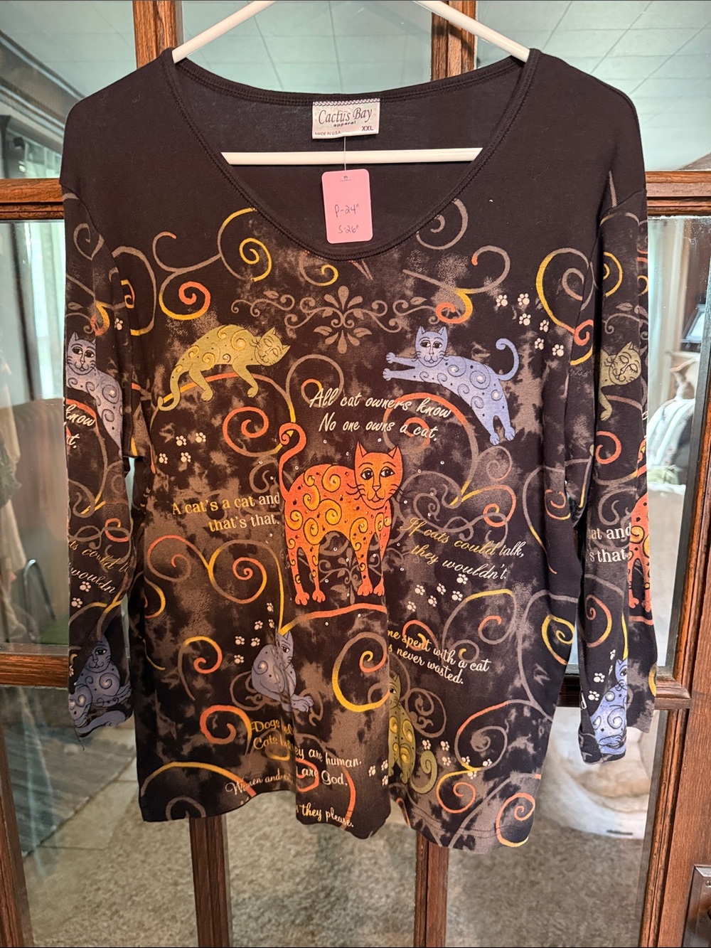 Cactus Bay Black Long-Sleeve Cat Print Tunic
